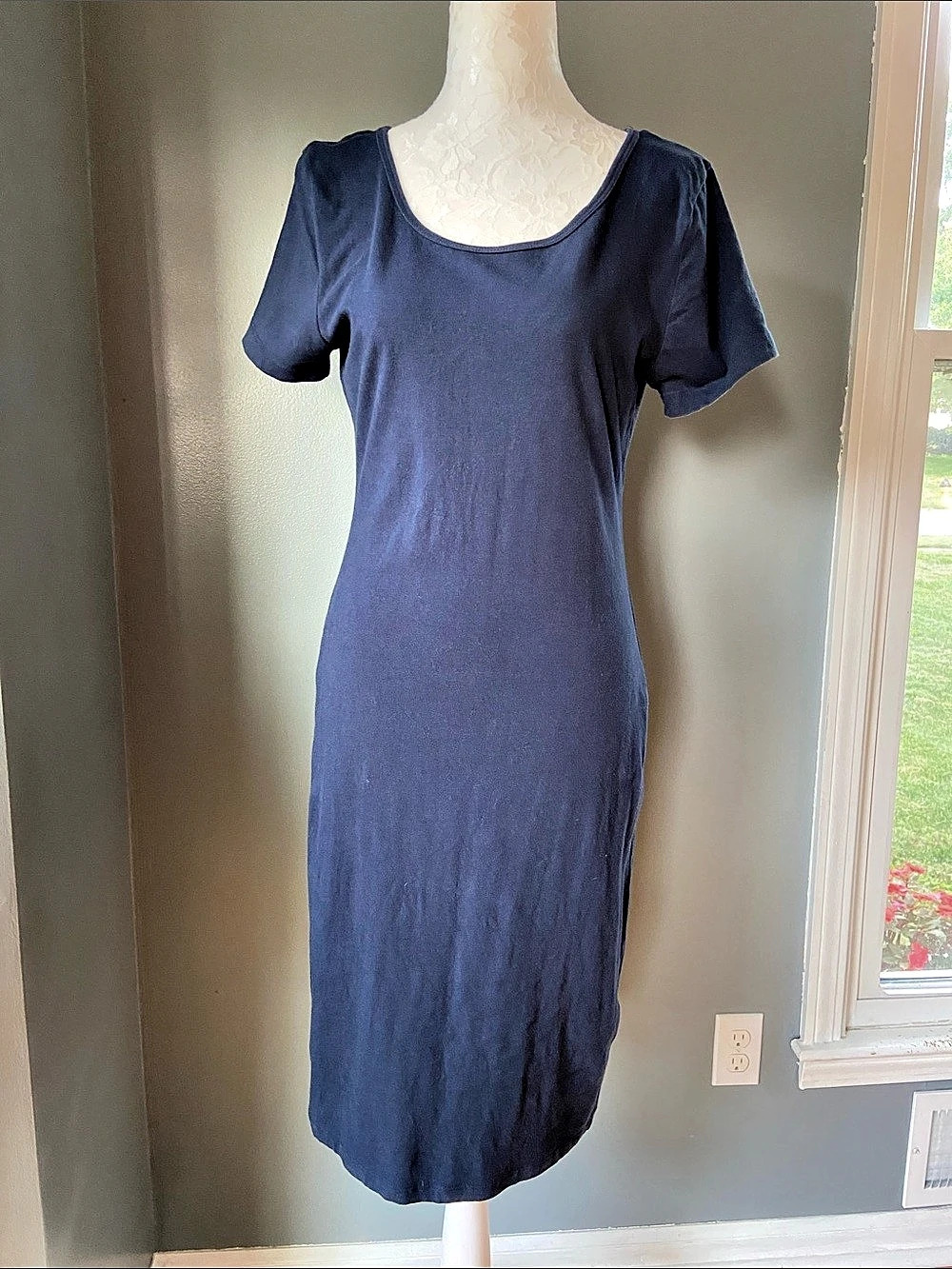 ZENANA Women's Cotton Midi Dress in Blue Size Large